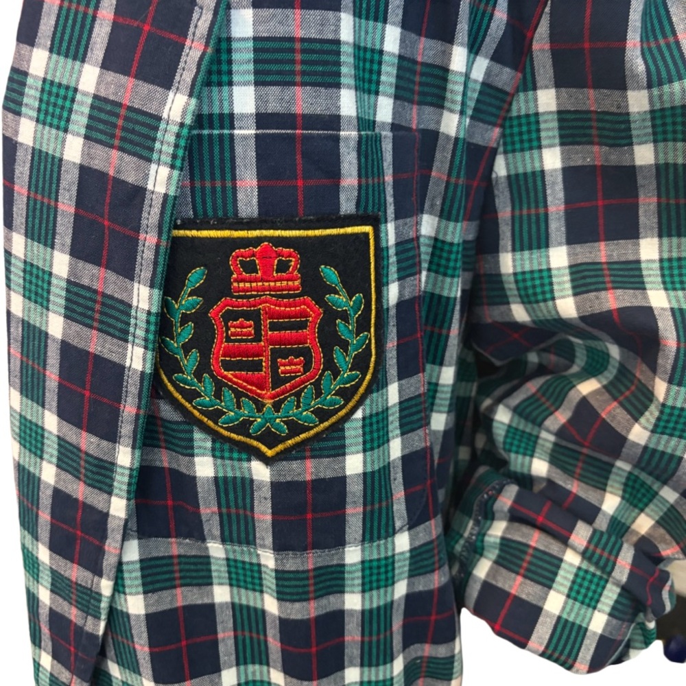 Vintage 80s 90s plaid Liz Claiborne plaid terry Green navy blazer oversized - Picture 2 of 7